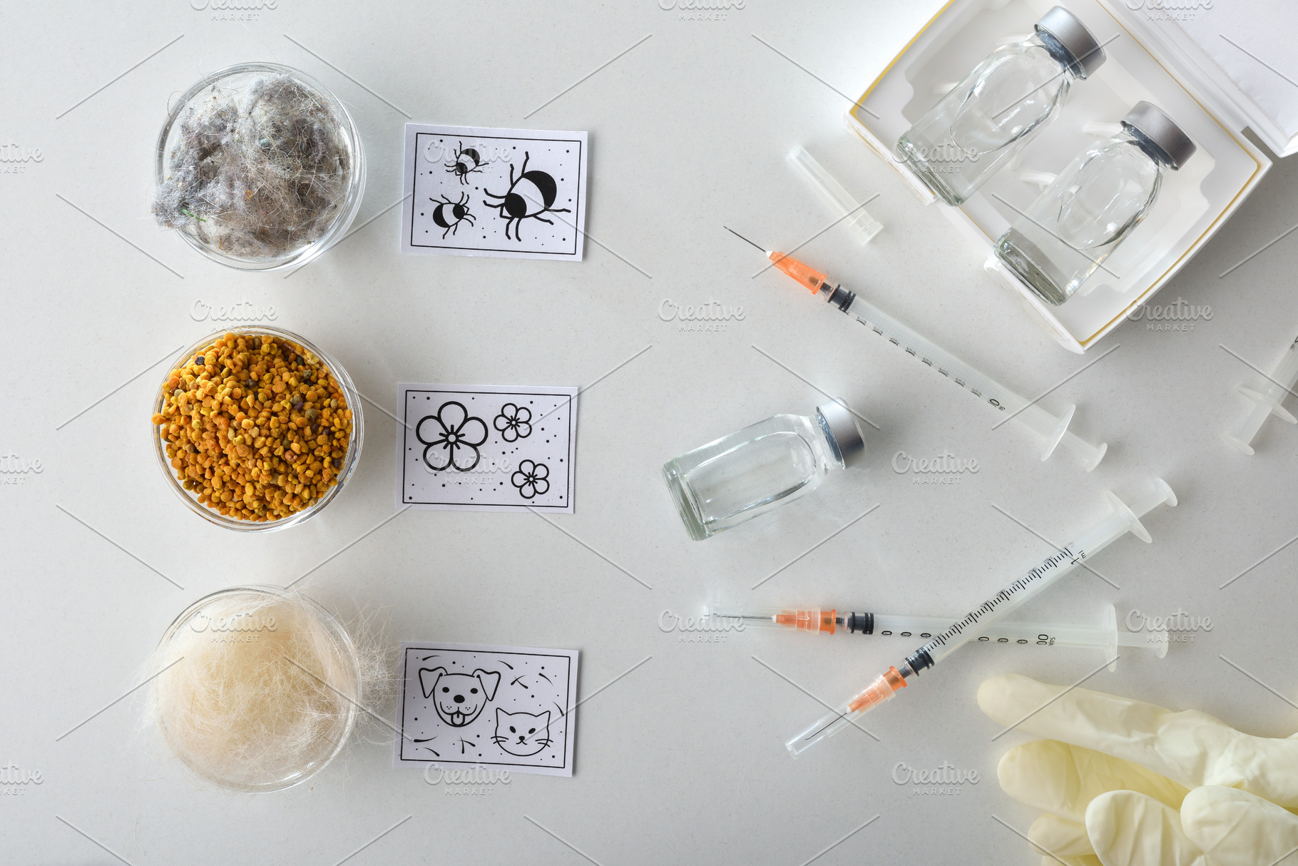 Concept of allergy vaccination with medical treatment on white t, a Health & Medical Photo by Davizro's Market