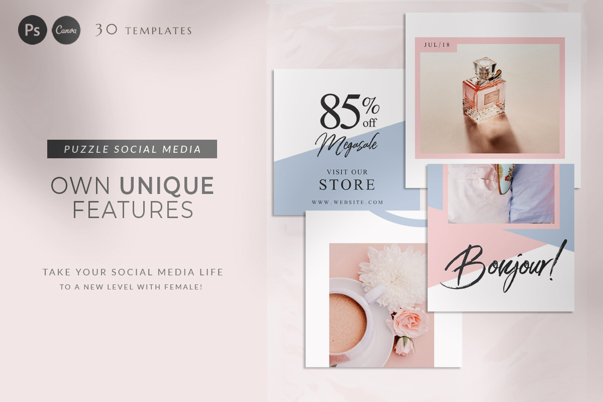 Instagram Puzzle Female - Canva & PS, a Social Media Template by Eviory