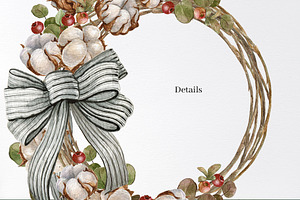 Watercolor Cotton Flower Wreath