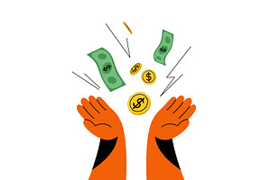 Money falling into open hands vector, an Object Illustration by Zaie