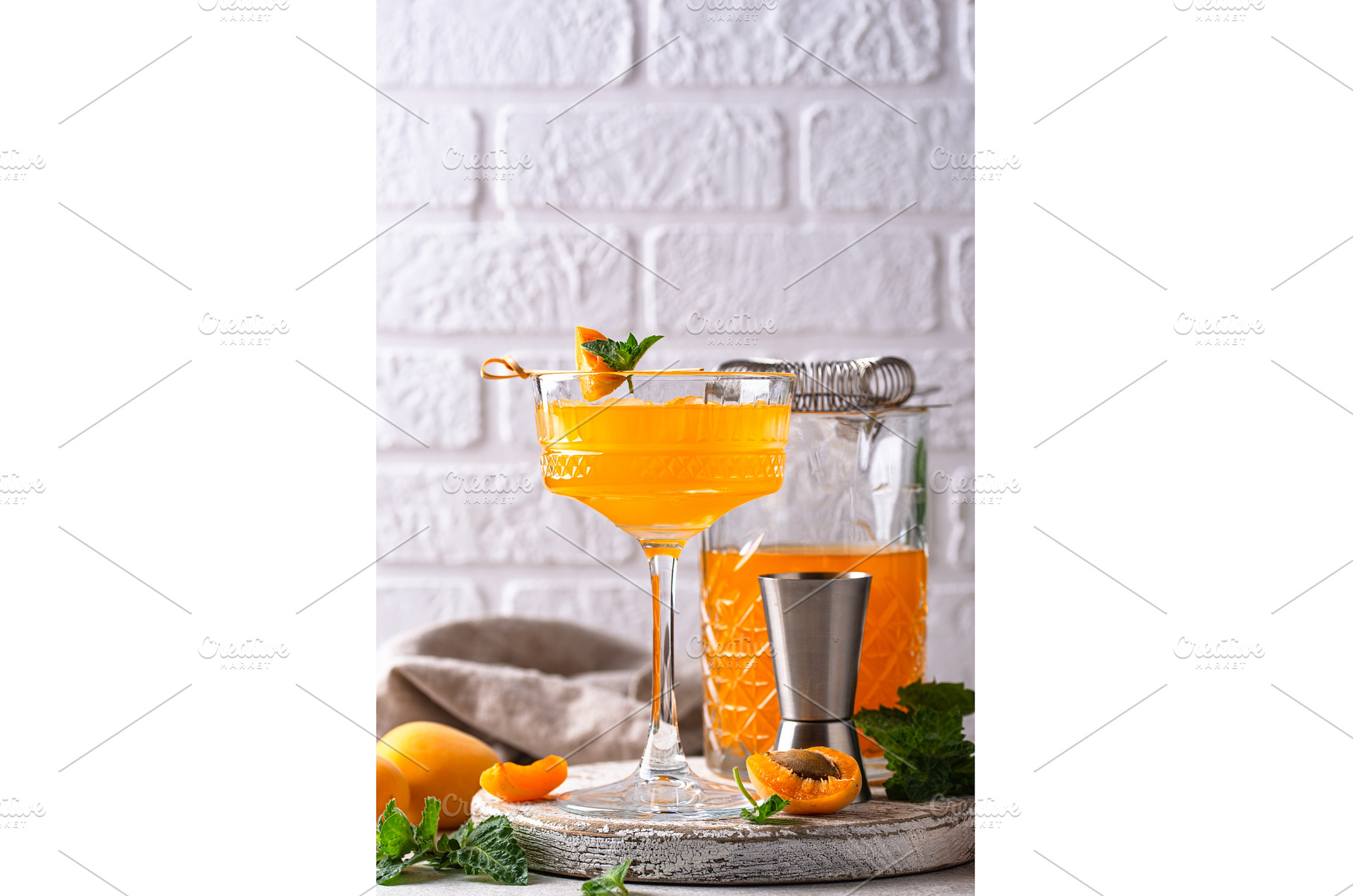 Fresh apricot Bellini cocktail with, a Food & Drink Photo by Yulia Furman