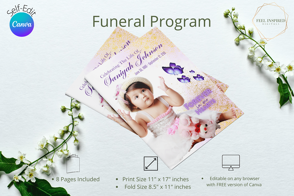 Purple and Gold Funeral Program, a Brochure Template by Feel Inspired Digitals (Photo 2 of 8)