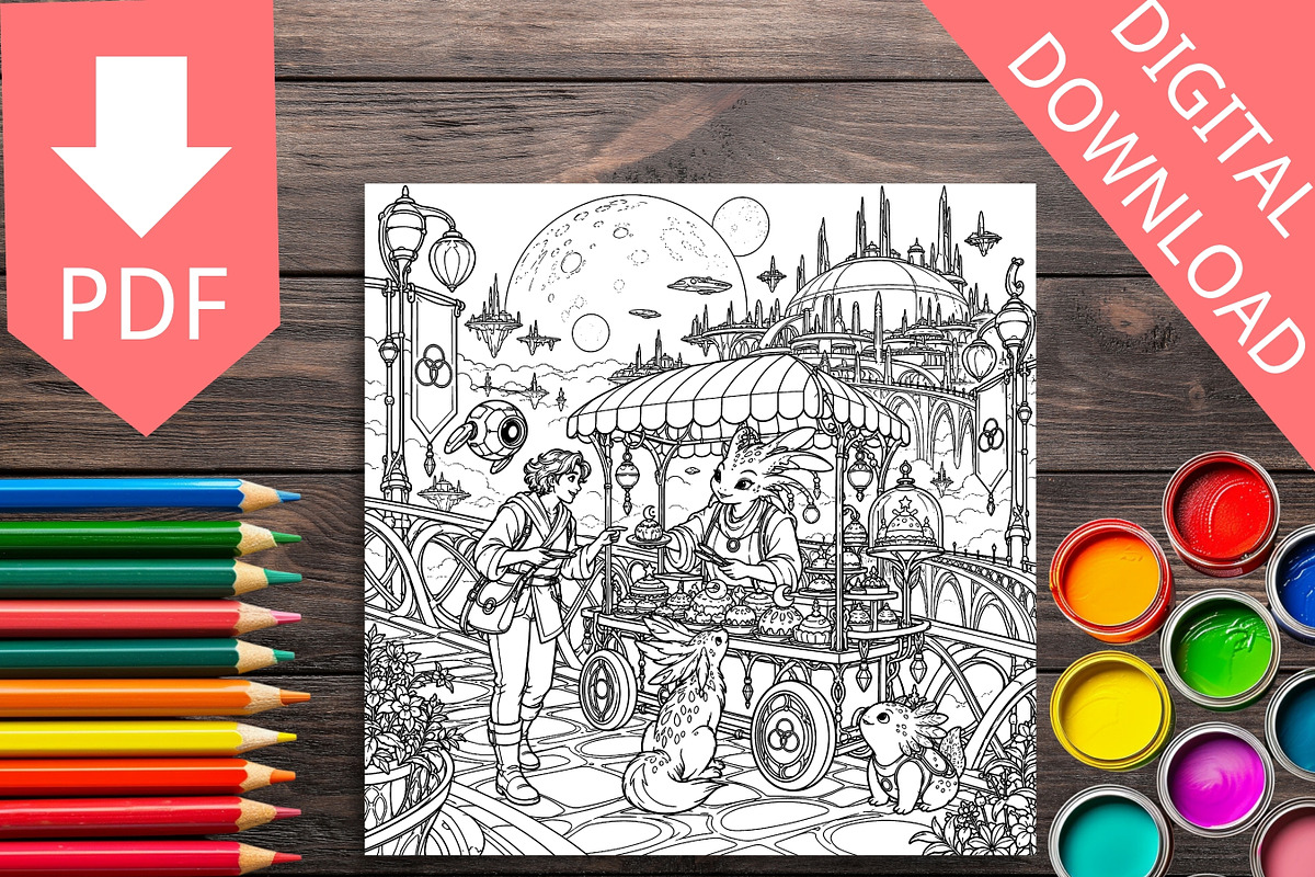 Cozy Sci-Fi Adult Coloring Pages, a Brochure Template by LA Design (Photo 5 of 10)