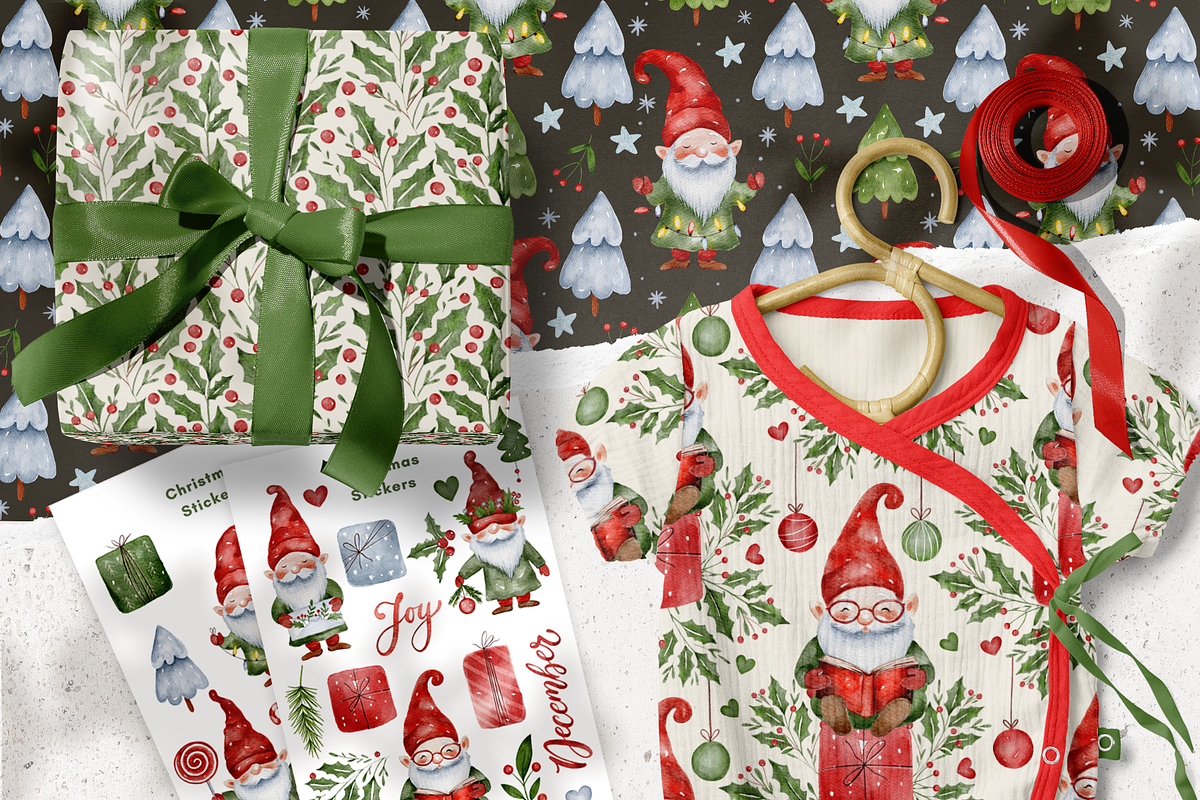 Watercolor Christmas Gnome Bundle, a Seasonal Illustration by Red Ink (Photo 2 of 10)