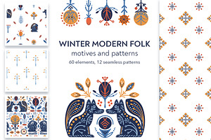 Winter modern folk. Scandi floral