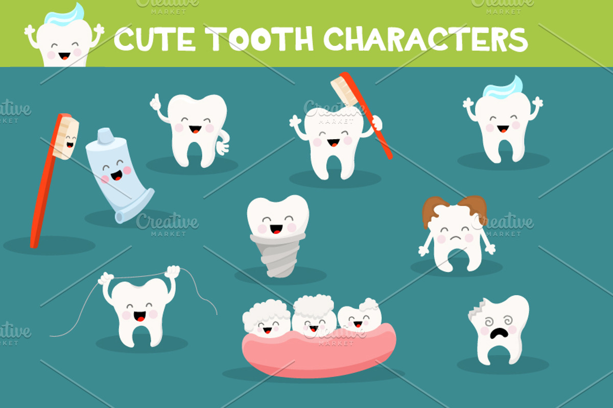 Cute Tooth Characters, a Healthcare Illustration by pinipin (Photo 2 of 2)
