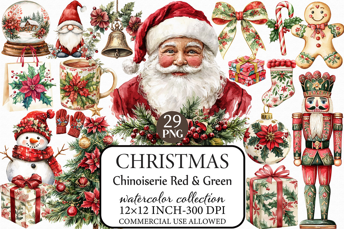 Chinoiserie Red & Green Christmas Cl, an Illustration by Libby Wishes (Photo 1 of 7)