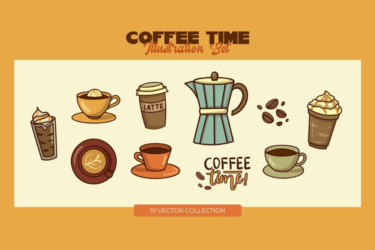 Coffee Time Illustration Set, a Food Illustration by Creathub Studio