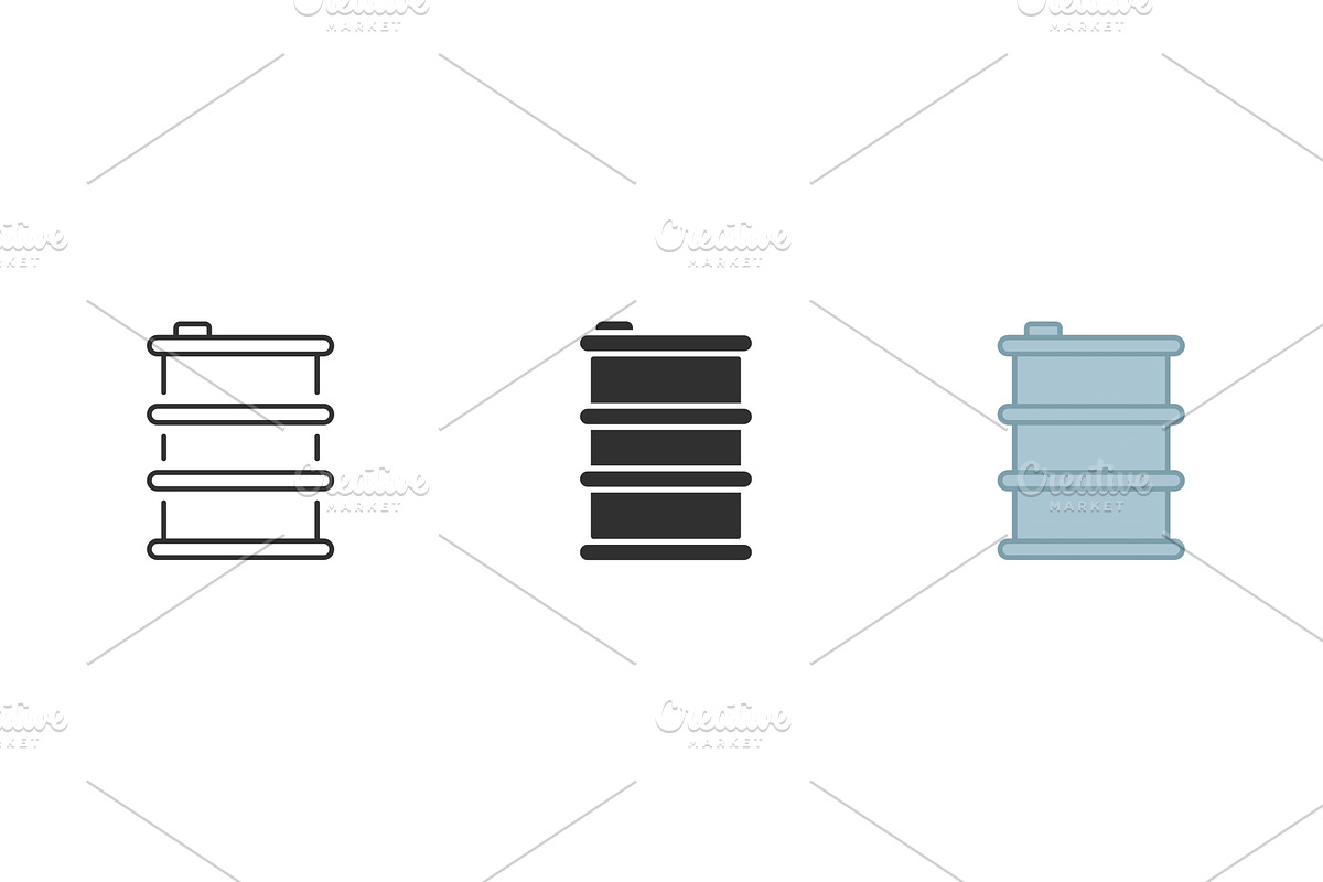 Oil Barrel Line and Silhouette Icons, an Illustration by Gentle Studio