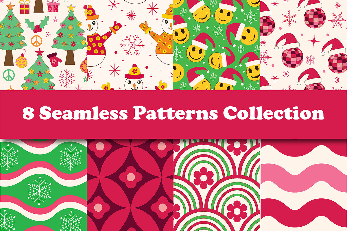 Groovy Christmas Patterns & Cliparts, a Pattern Graphic by Yasmine Patterns (Photo 2 of 8)