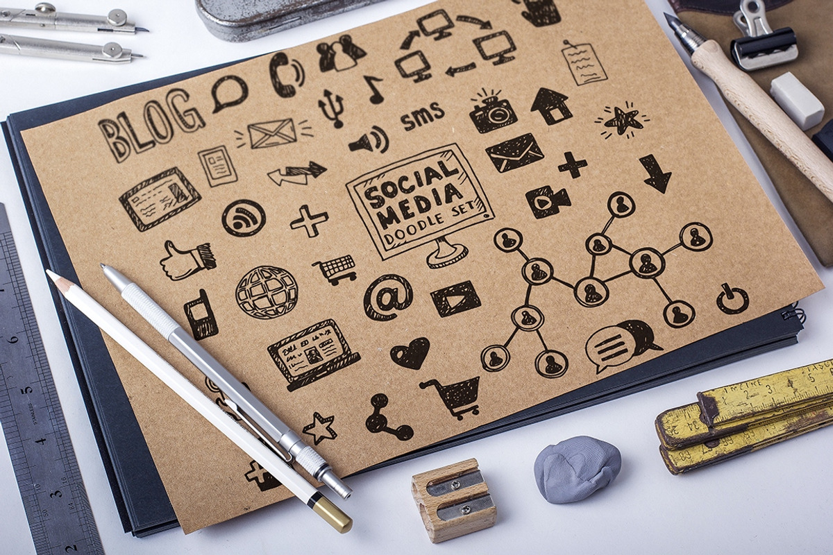 Hand drawn social media doodles set, an Icon by Hala (Photo 2 of 3)