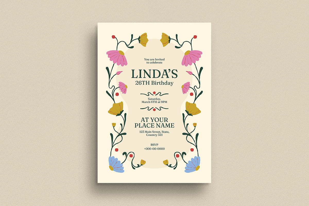 Flower Birthday Invitation, an Invitation Template by Guuver (Photo 1 of 3)