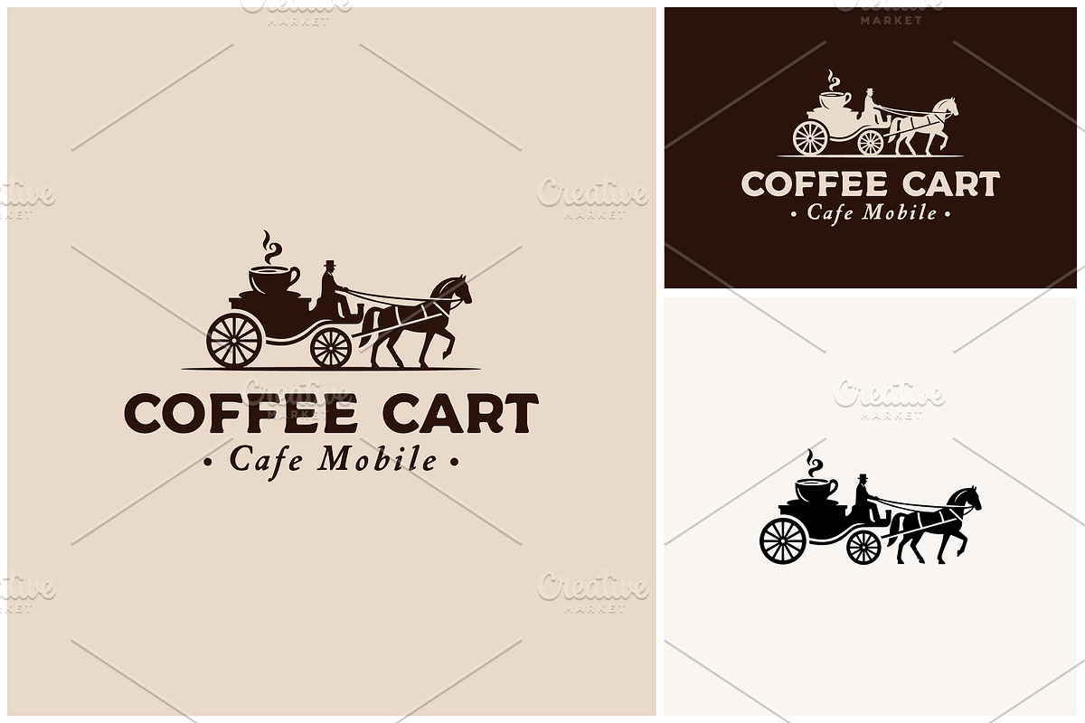 Coffee Cup Old Horse Cart Cafe Logo, a Branding & Logo Template by Enola99d