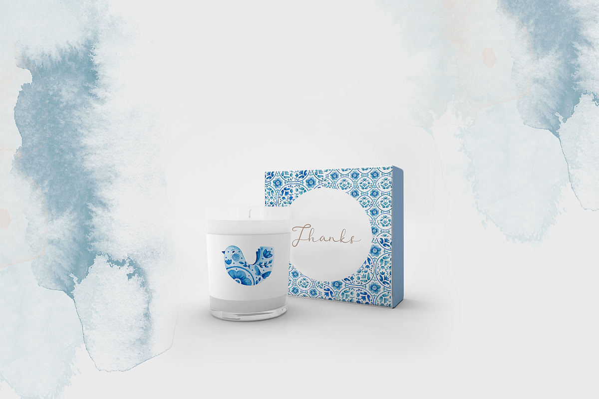 Watercolor blue tile patterns, a Decorative Illustration by Ojeny shop (Photo 8 of 8)