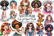 Watercolor Cute Girl Clipart Bundle, an Illustration by Designking (Thumbnail 1 of 4)
