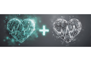A banner featuring a heartbeat line, a Technology Photo by ZinetroN