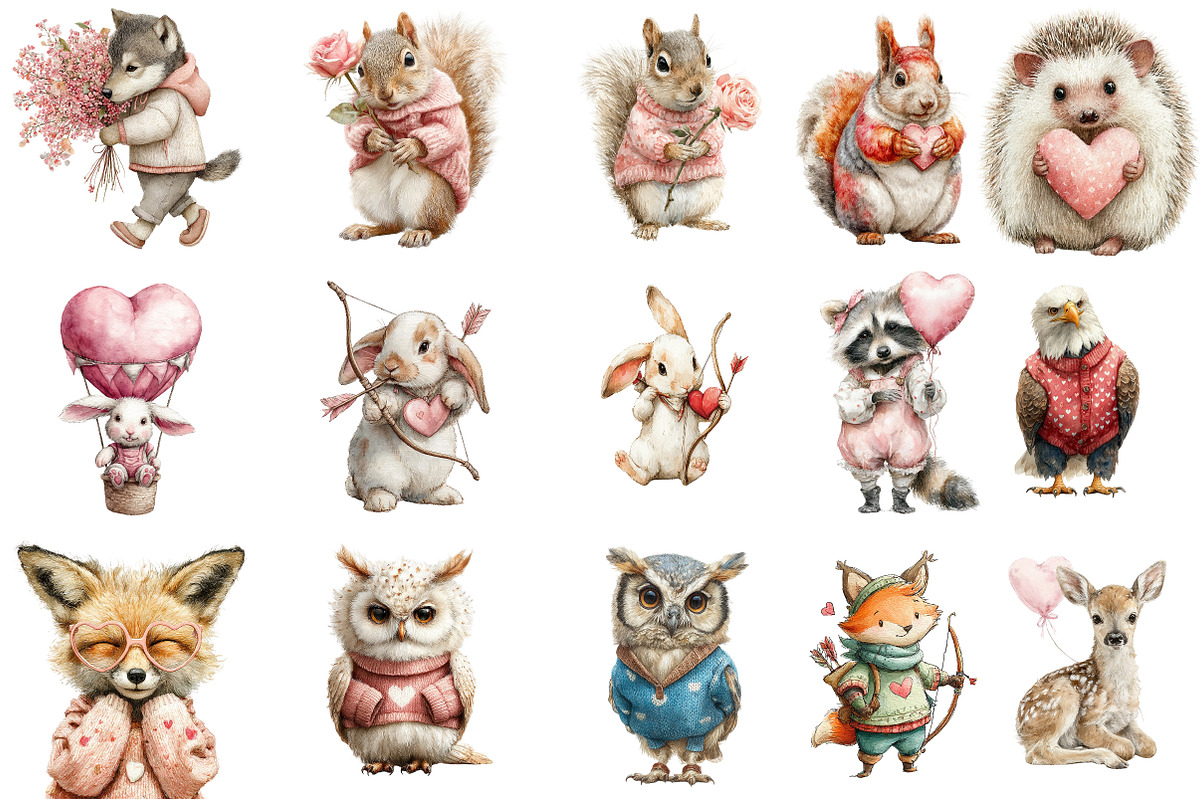 Valentines Woodland Animal Clipart, an Illustration by DreamArtGraphic (Photo 3 of 3)