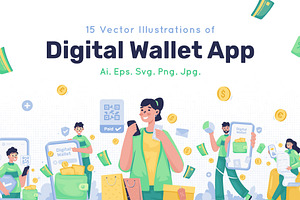 e-Wallet App Illustrations, a Technology Illustration by Ilusiku Studio