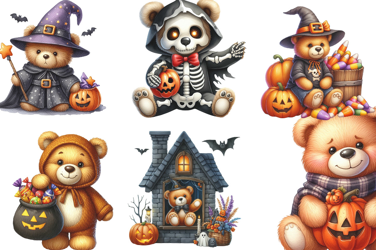 Halloween Teddy Bear Clipart, an Illustration by CraftArtStudio (Photo 2 of 6)