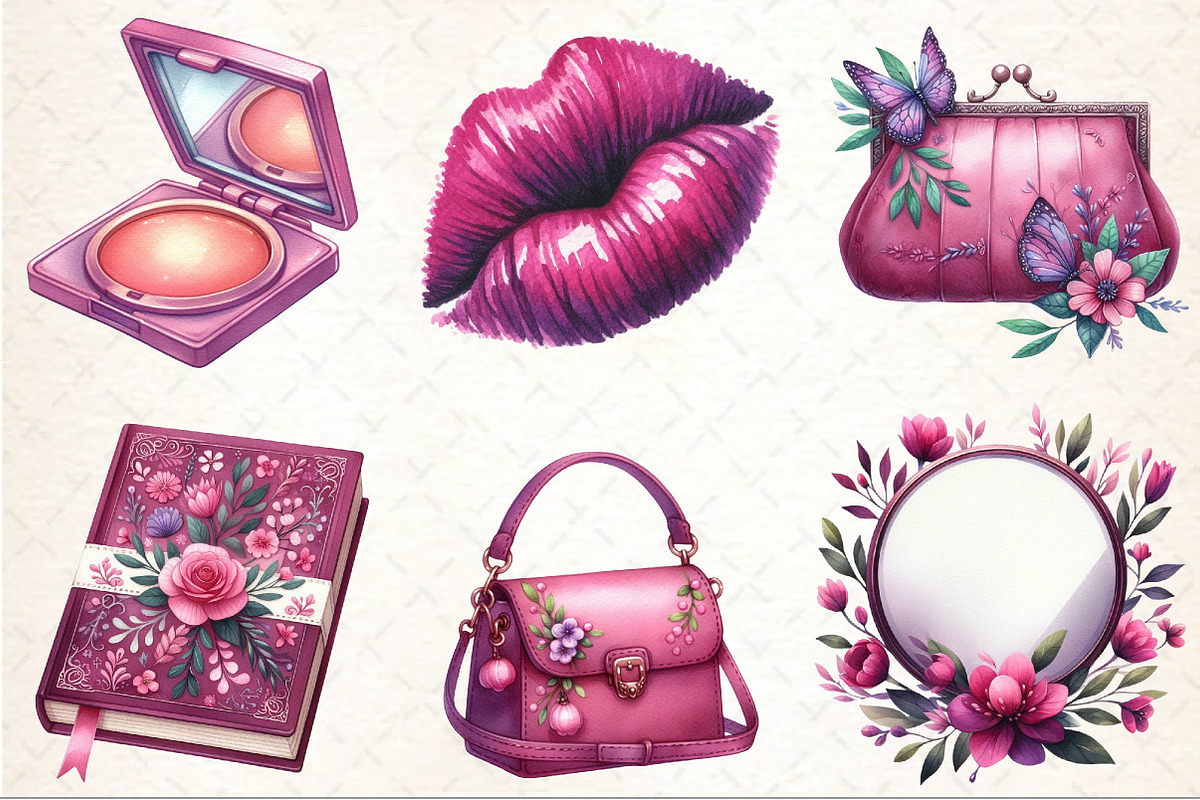 Magenta Spring Watercolor Clipart, an Illustration by Rose Art (Photo 3 of 9)