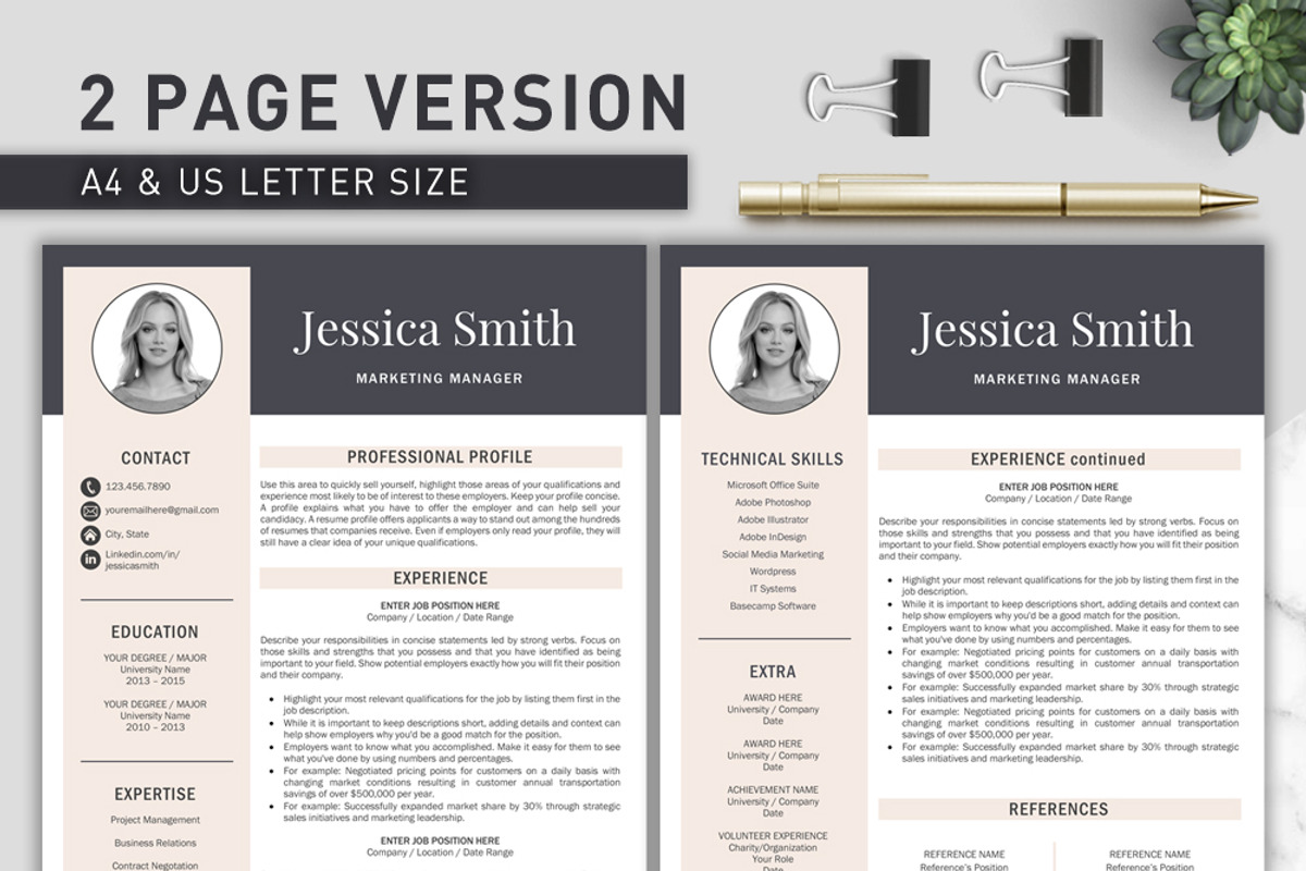 Resume Template with Photo / CV, a Resume Template by Klamp Studio (Photo 3 of 9)