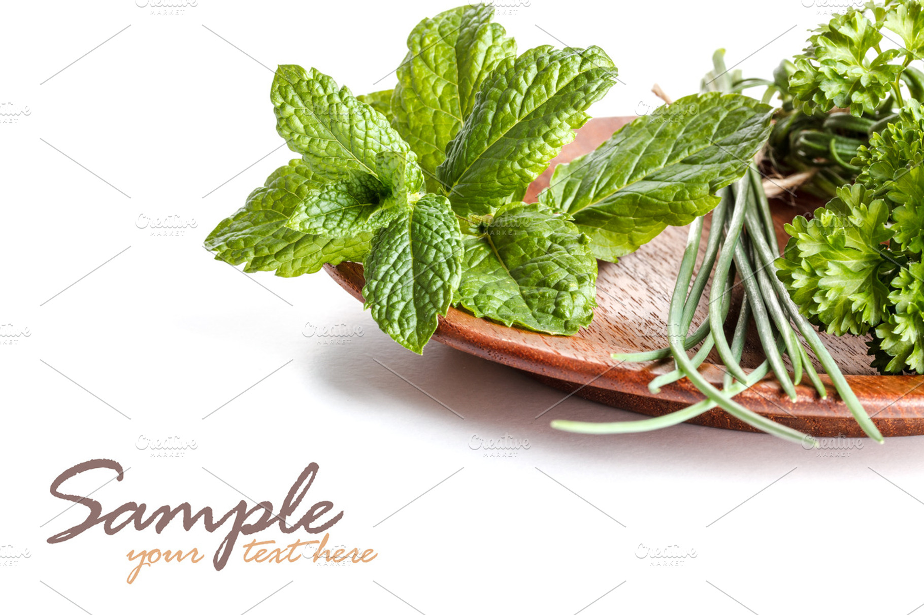Plate of herbs containing herb, garden, and plate