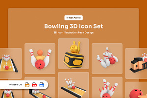 Bowling 3D Icon Set Playful Game, a Work Illustration by twinstd