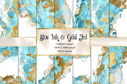 Blue Ink & Gold Foil Textures, a Texture Graphic by Digital Curio (Thumbnail 1 of 4)