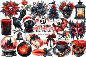 Watercolor Gothic Christmas Clipart, an Illustration by Canvas Craft