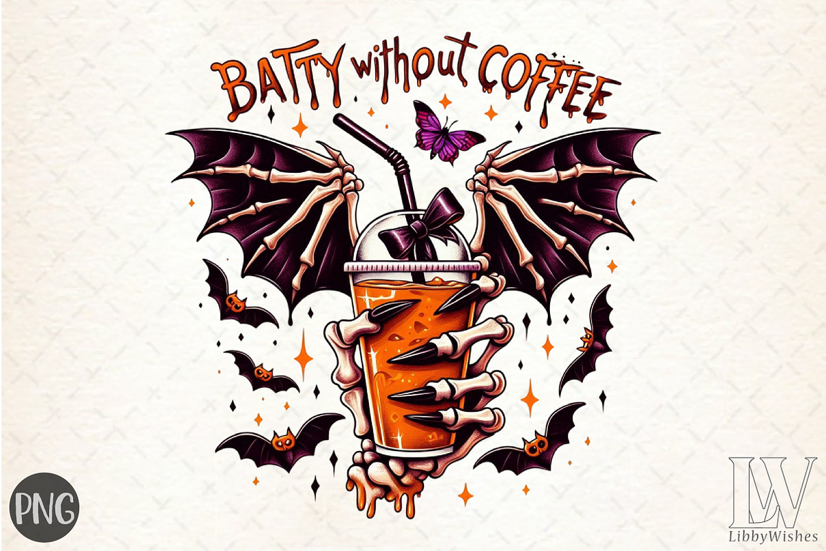 Batty Without Coffee Png,Halloween P, an Illustration by Libby Wishes (Photo 1 of 6)