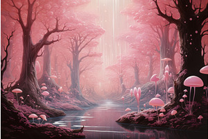 Serene Pink Magical Blossom Forest