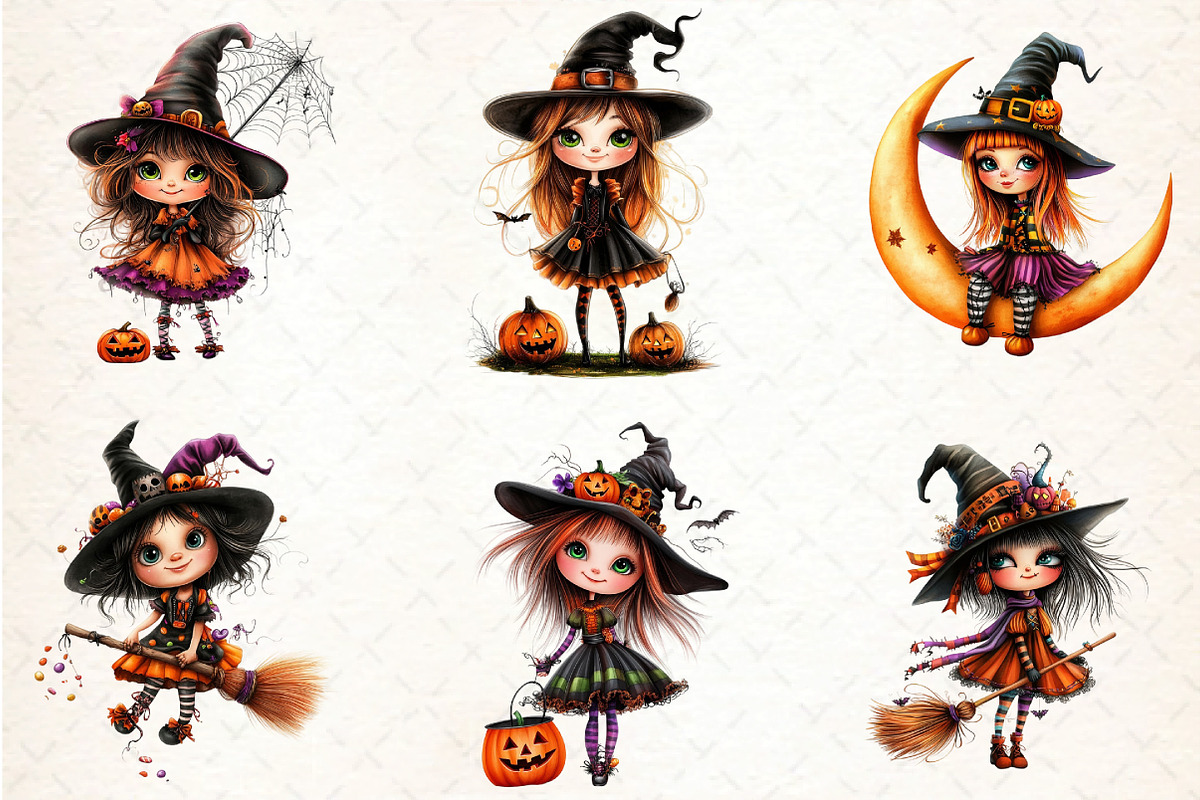 Quirky Halloween Witch Clipart, an Illustration by DreamCafeArt (Photo 2 of 8)
