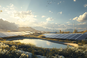 Solar panels and wind turbines in sp, a Food & Drink Photo by Photostock