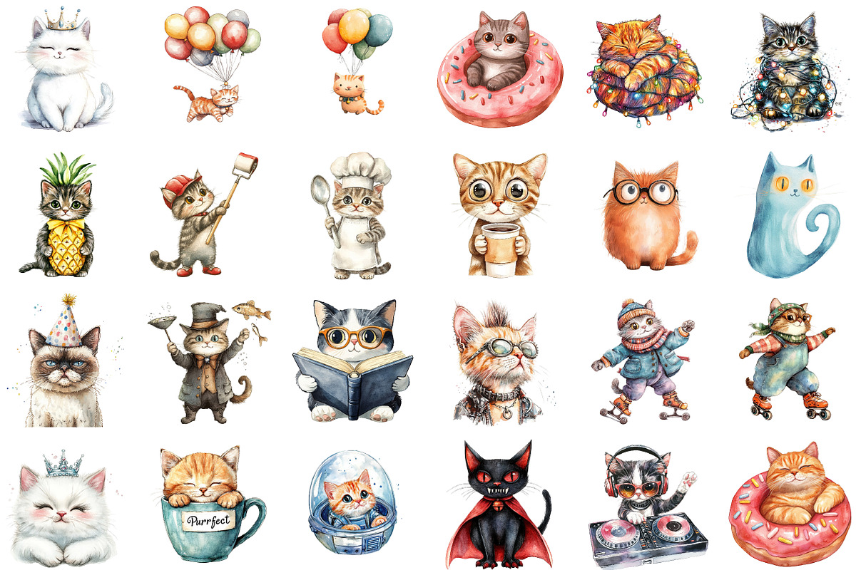 Quirky Crazy Cats Sublimation Clipar, an Illustration by Sublimation Artist (Photo 2 of 6)