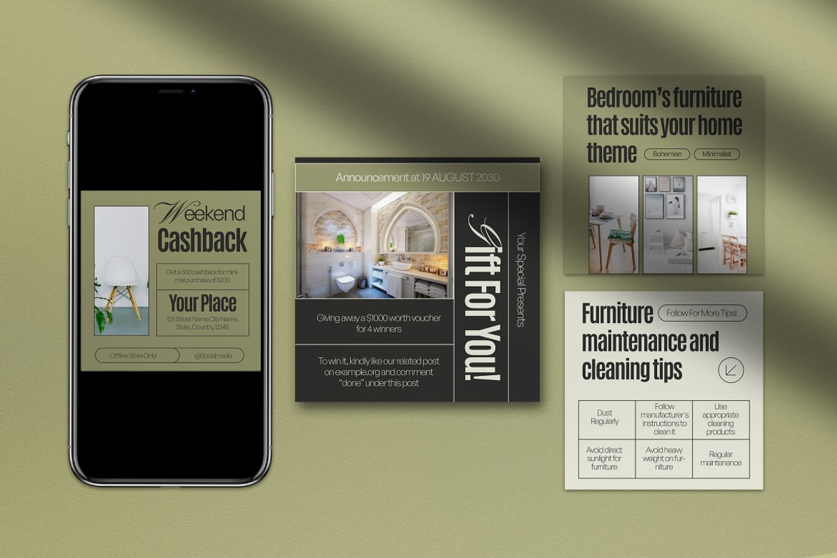 Brown White Furniture Instagram Pack, a Social Media Template by graphicook (Photo 3 of 5)
