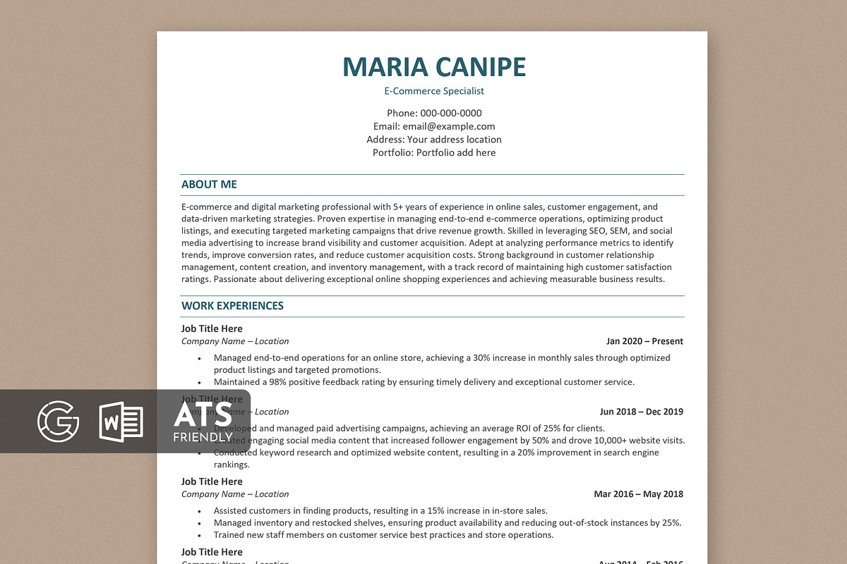 ATS Resume / CV, a Resume Template by Anjum Ilyas (Photo 1 of 8)