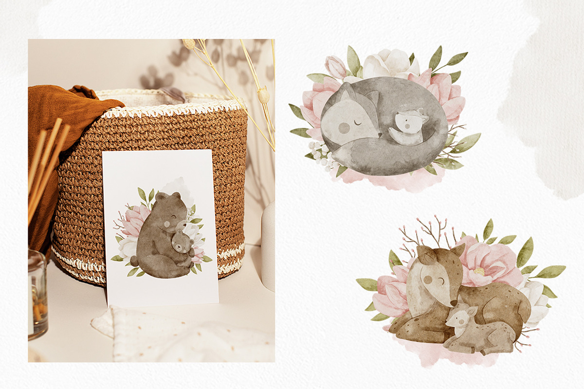 Mom & Baby Animals Floral Collection, an Animal Illustration by polikarpovaart (Photo 4 of 12)
