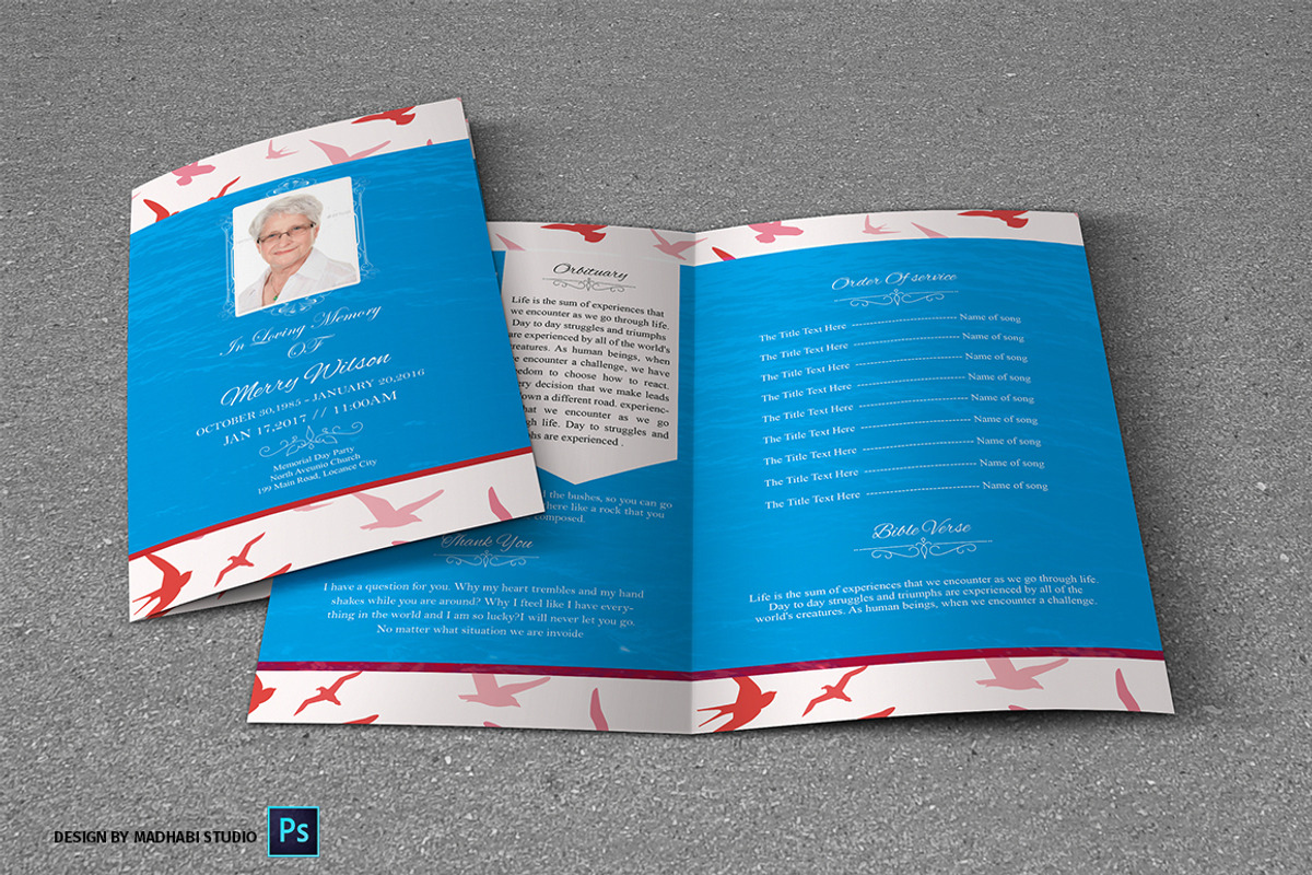 Funeral Program Template Bird, a Brochure Template by Madhabi Studio