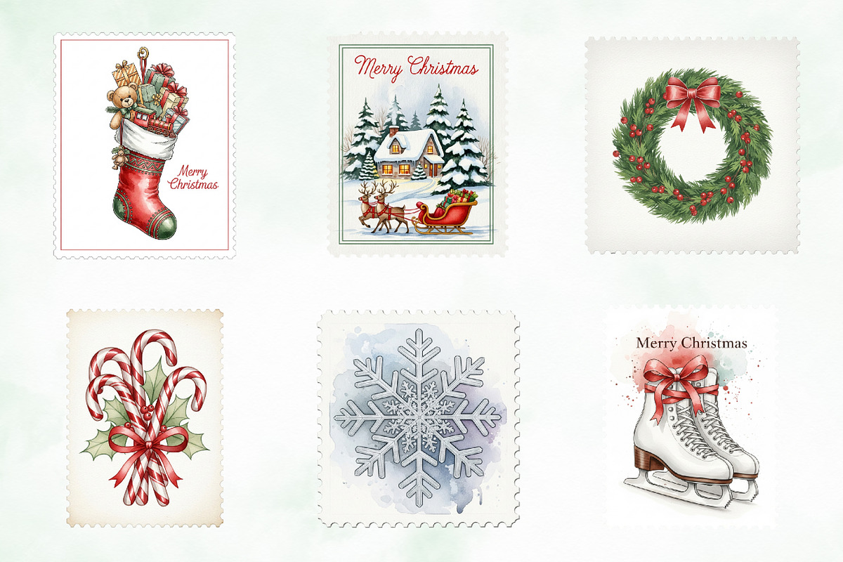 Christmas Postage Stamps PNG, an Illustration by Creative Art (Photo 3 of 8)
