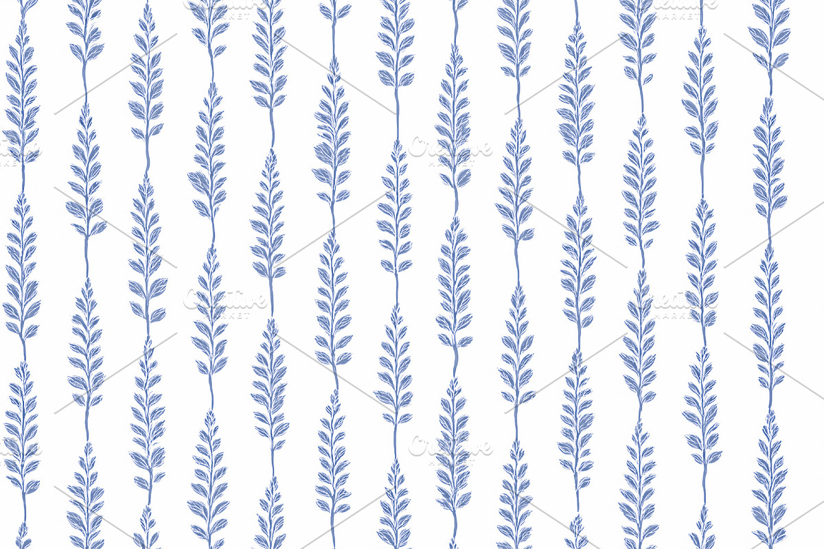 Seamless pattern repeating blue botanical leaves pattern forming, a Pattern Graphic by Studio ANNA