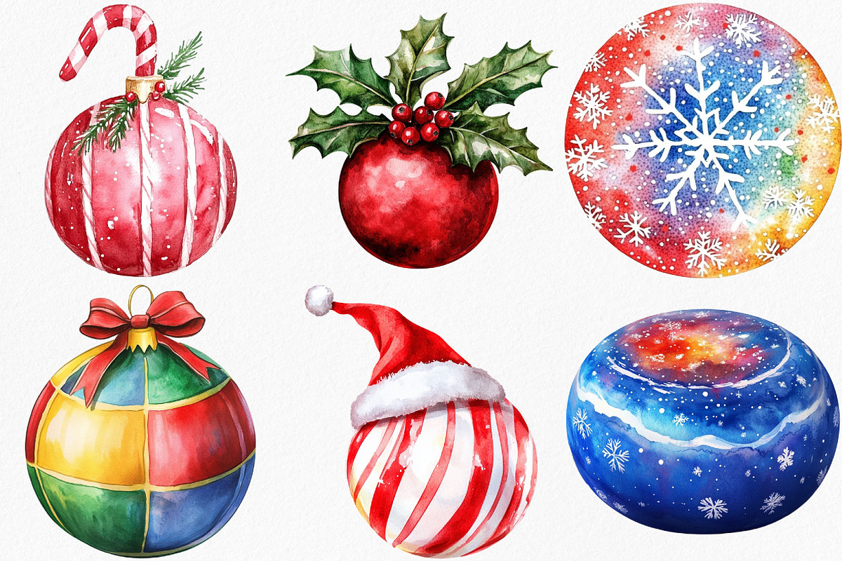 Watercolor Christmas Sport Balls, an Illustration by Canvas Craft (Photo 2 of 7)