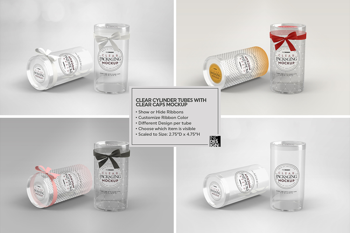 Clear Cylinders Clear Caps Mockups, a Packaging Mockup by INCDesign (Photo 7 of 14)