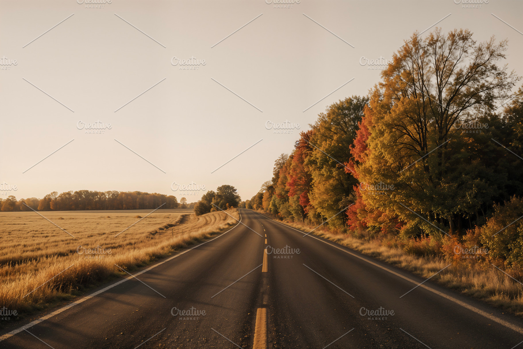 Country road through autumn fields, a Photo by rarrarorro