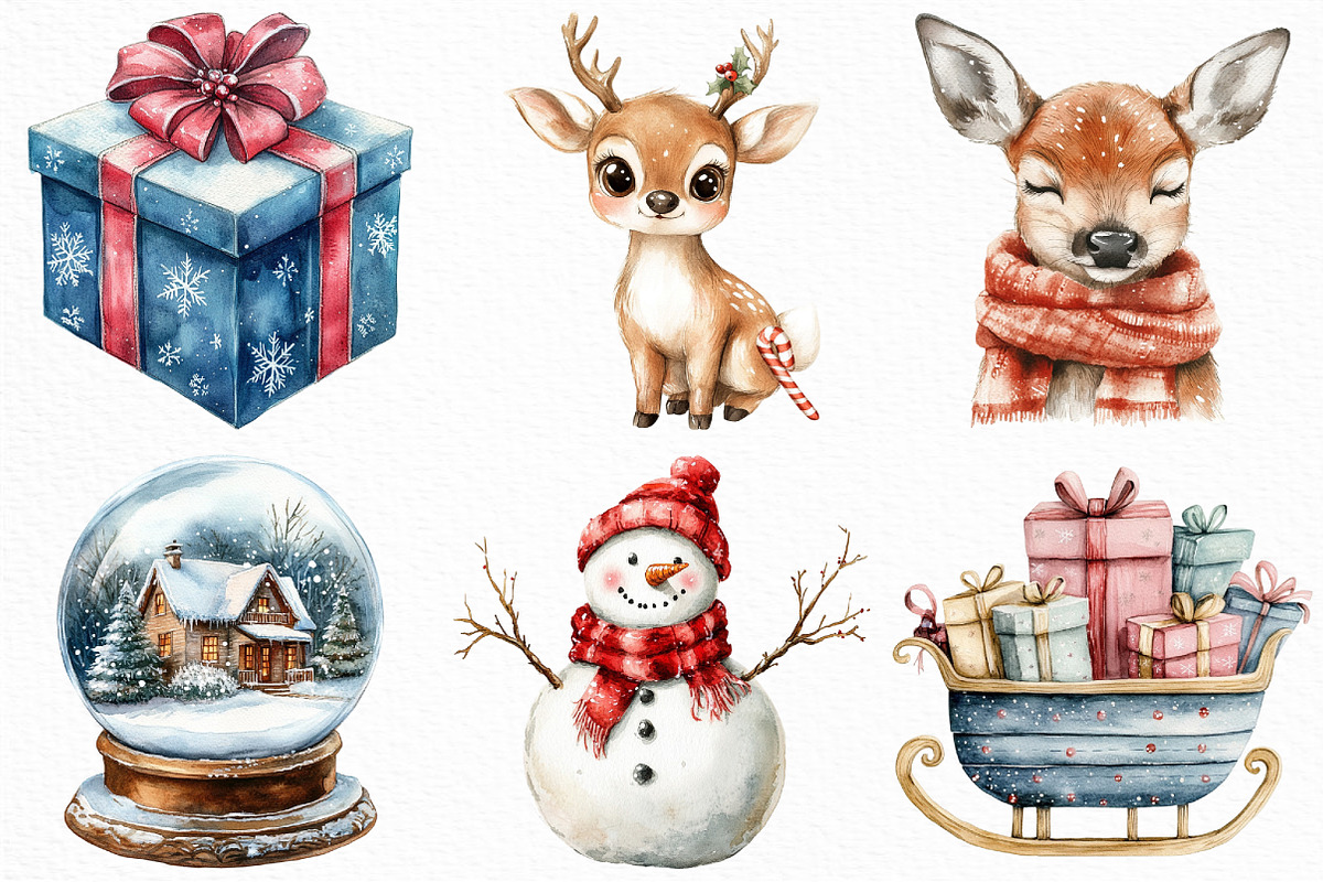 Cute Christmas Watercolor Clipart, an Illustration by Craft Nest (Photo 5 of 6)
