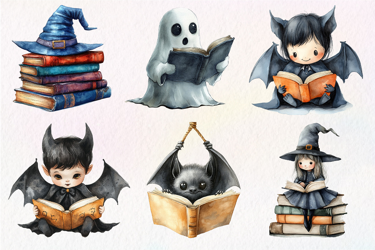Cute Halloween Reading Clipart, an Illustration by Dream Creation (Photo 4 of 7)