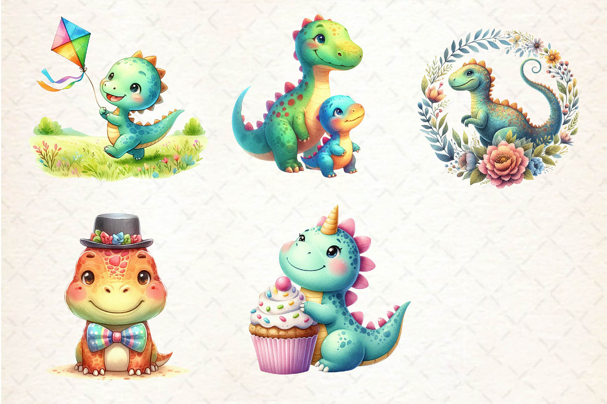 Cute Dinosaur Clipart, an Illustration by Dream Creation (Photo 5 of 5)