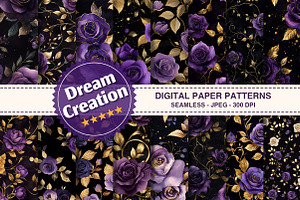 Purple & Gold Rose Digital Paper, a Texture Graphic by Dream Creation