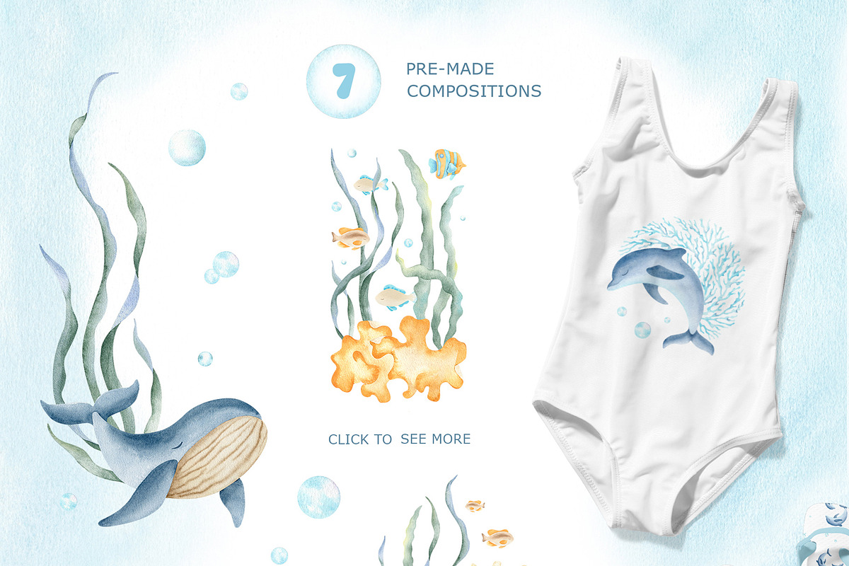 Undersea World Watercolor Clipart, an Animal Illustration by Fedulova Art (Photo 2 of 9)