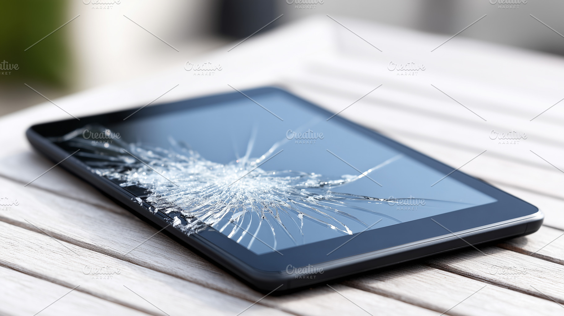 Cracked tablet screen on a wooden, a Technology Photo by MistyDay
