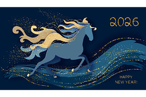 Year of the horse, Chinese New Year, a Seasonal Illustration by Valenty